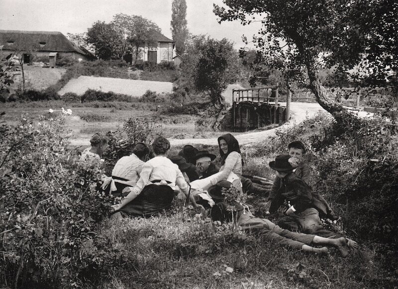 Family picnic by a river
