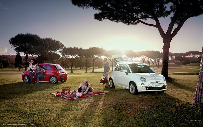 Family picnic with Fiat cars