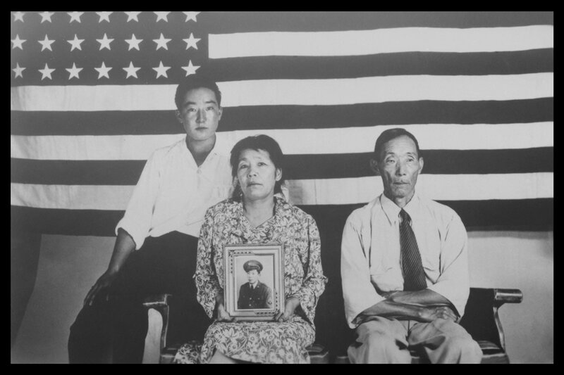 Family portrait with American flag
