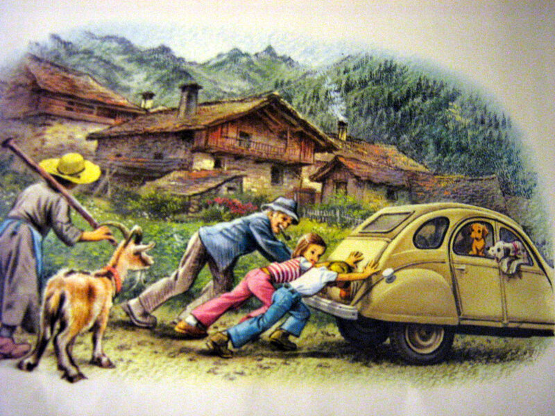 Family Pushing Car