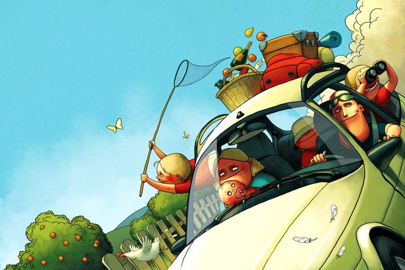 Family road trip illustration
