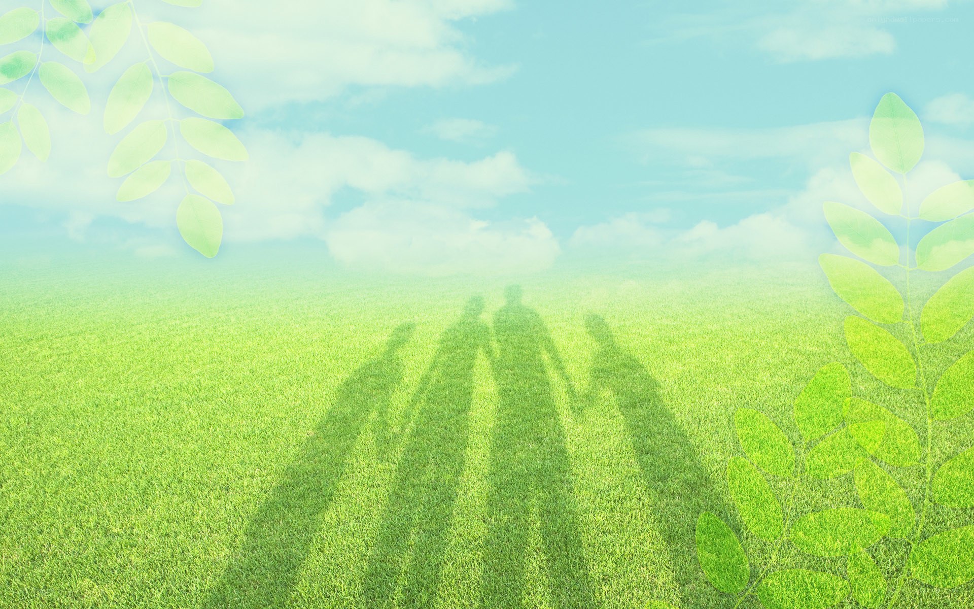 family shadows on grass