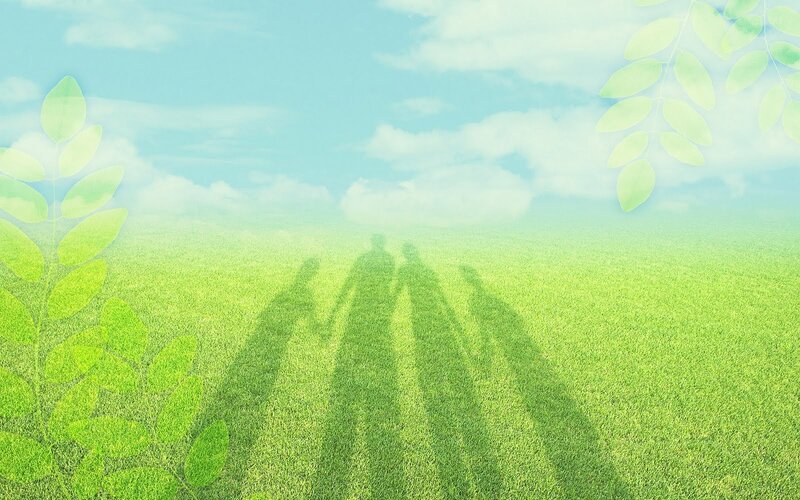 family shadows on grass
