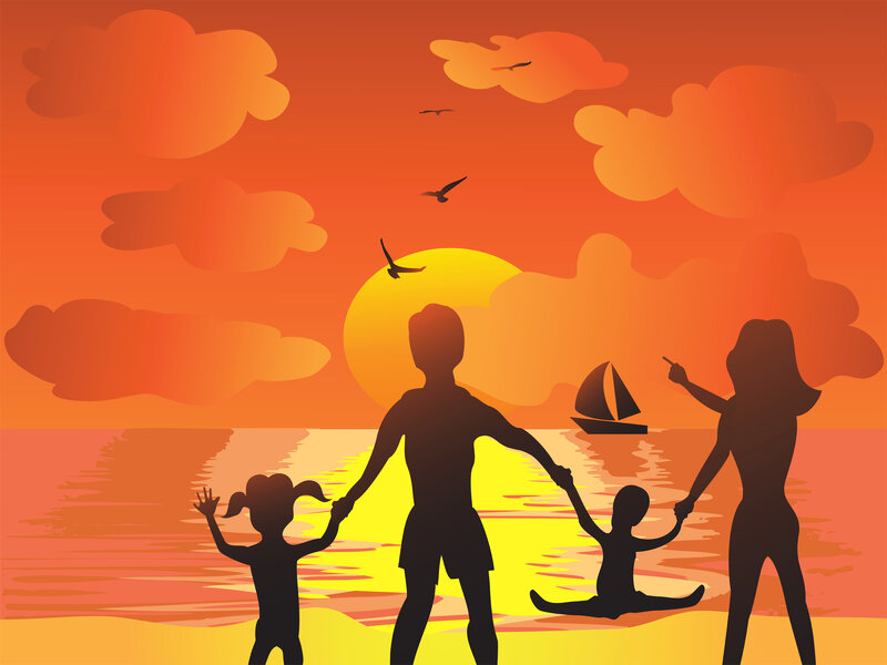 Family Silhouette at Sunset — Orange
