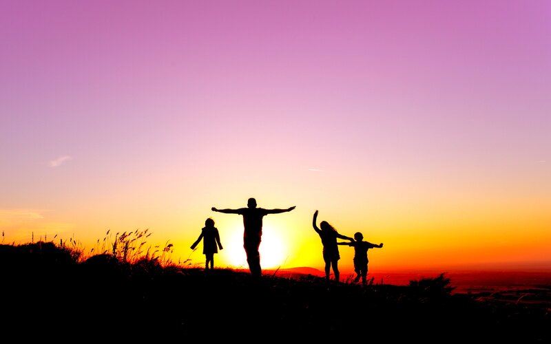 Family Silhouette at Sunset — Purple
