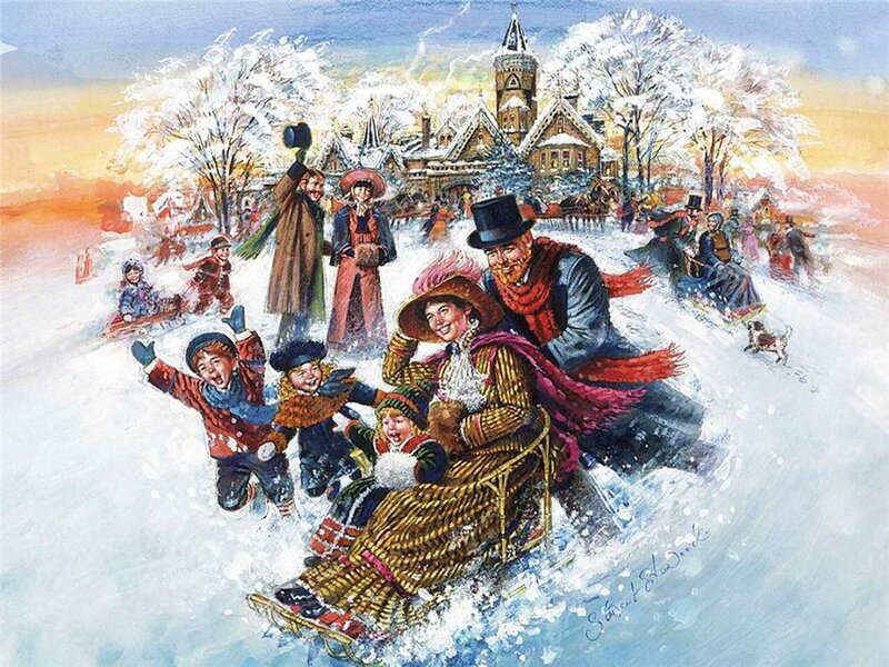 Family Sledding in Snow