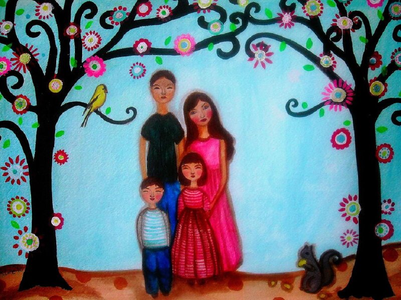 Family under Flowering Trees