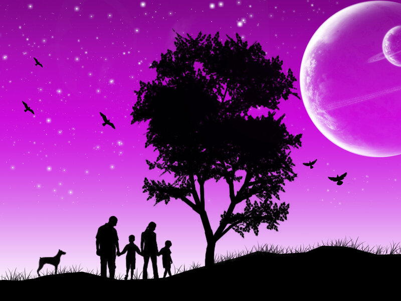 Family under Purple Sky