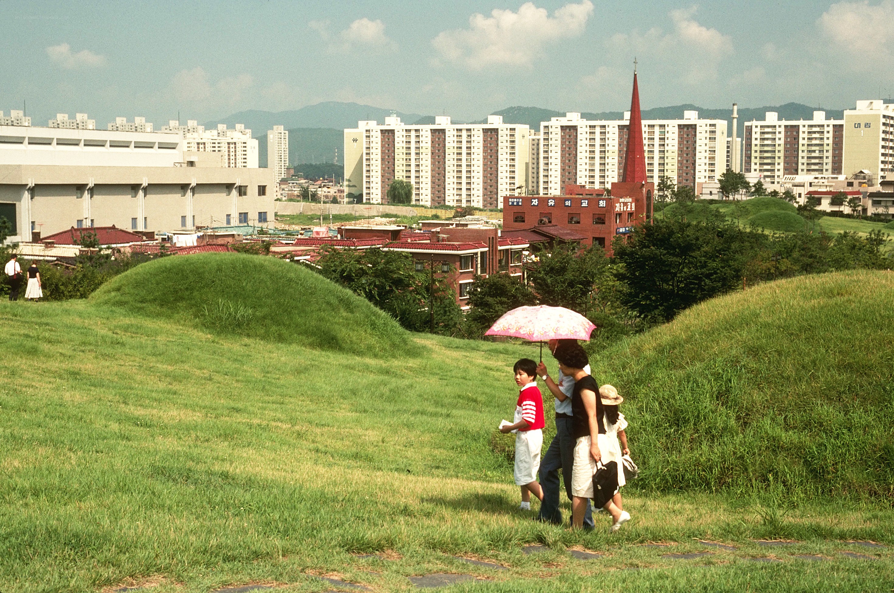 Family walking in a park