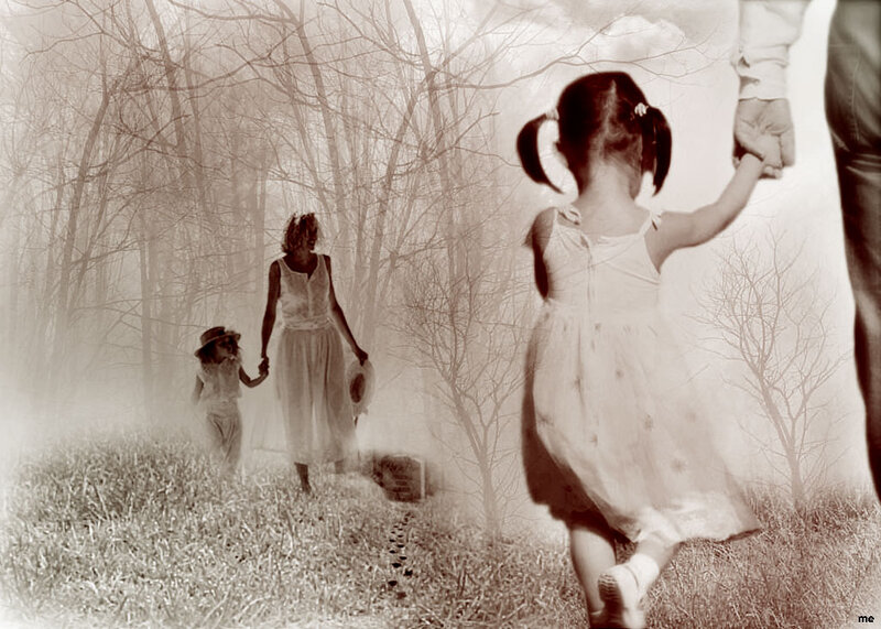 Family Walking in Fog