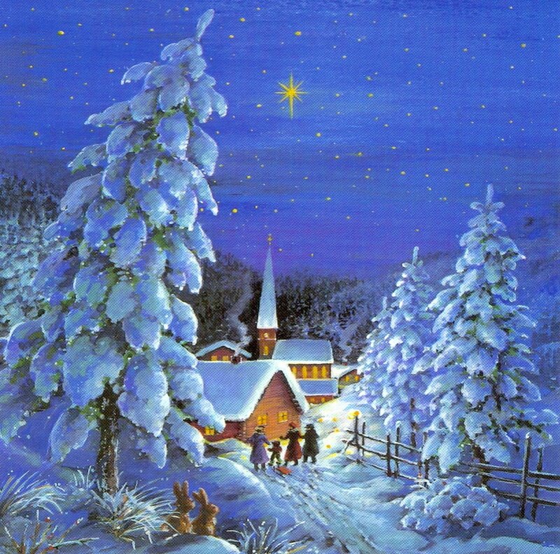 Family Walking in Snow — Blue, Serene