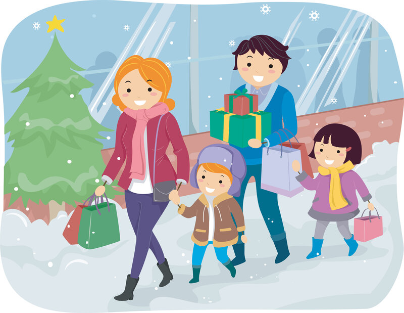 Family Walking in Snow — Blue