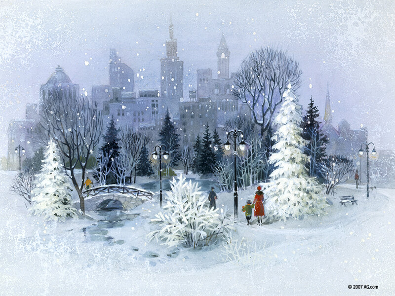 Family Walking in Snow — White