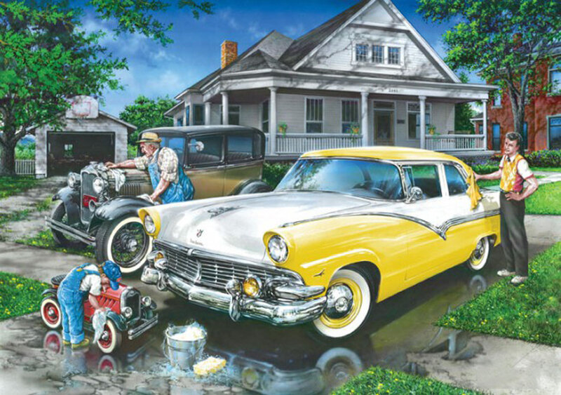 Family Washing Cars