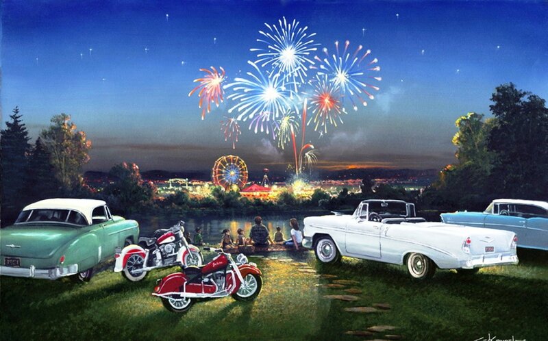 Family Watching Fireworks — Blue