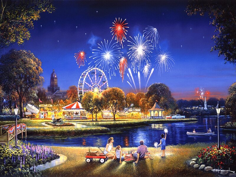 Family Watching Fireworks