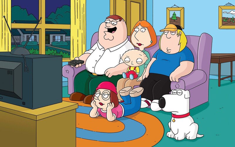 Family Watching TV — Blue