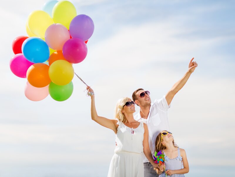 Family with Balloons — Blue, Happy