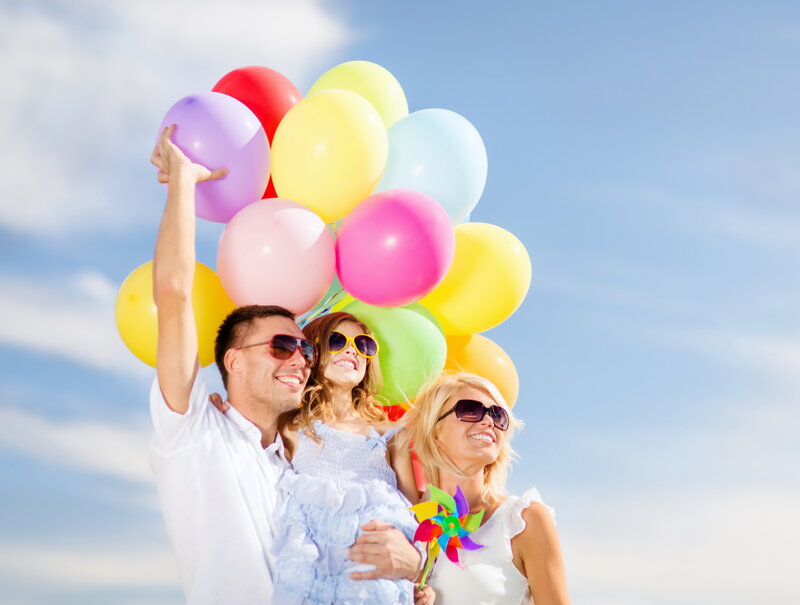 Family with Balloons — Blue