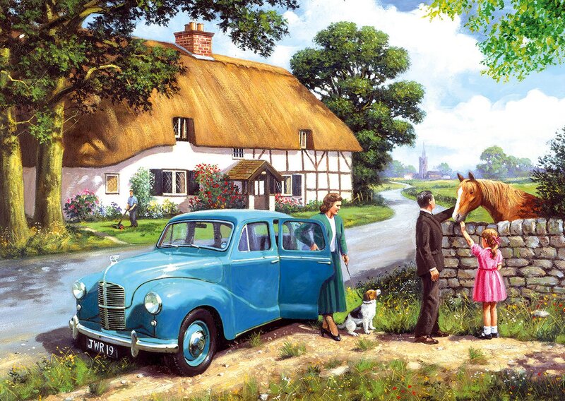 Family with Car and Horse