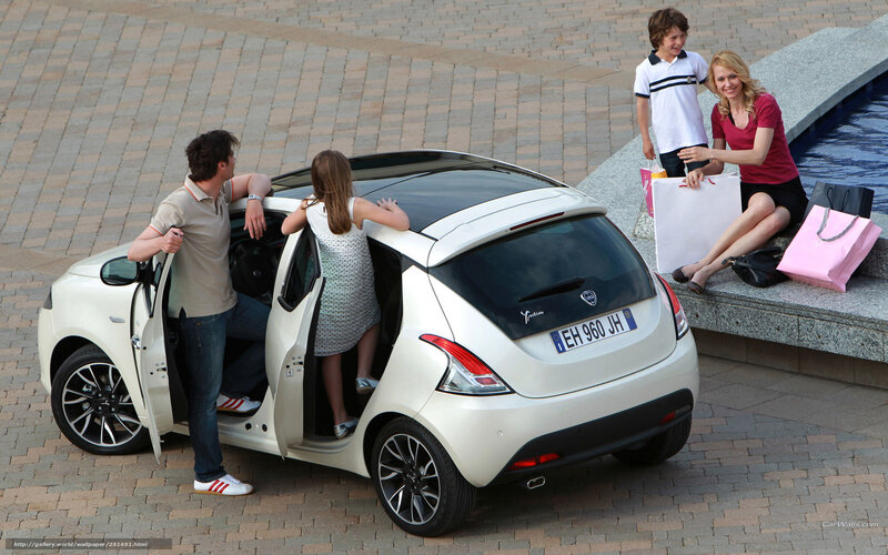 Family with car and shopping bags