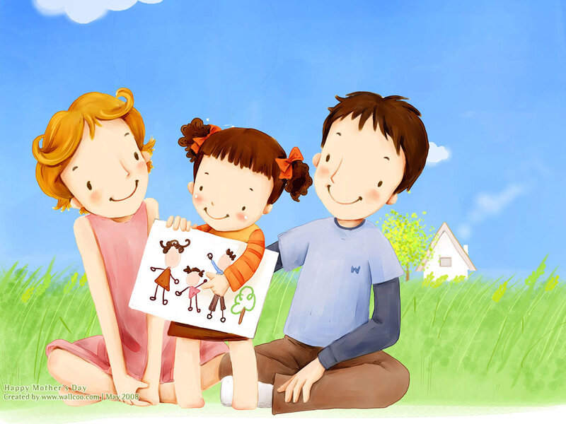 Family with Child Drawing