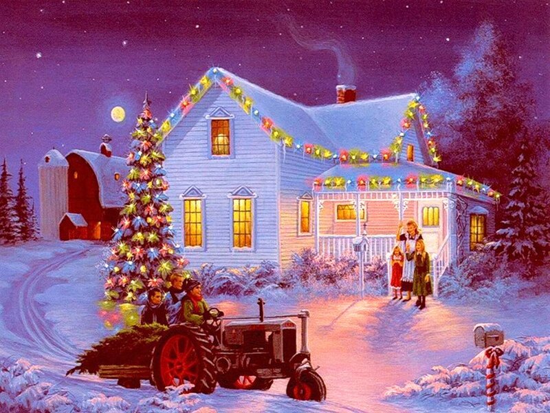 Family with Christmas Tree — Purple