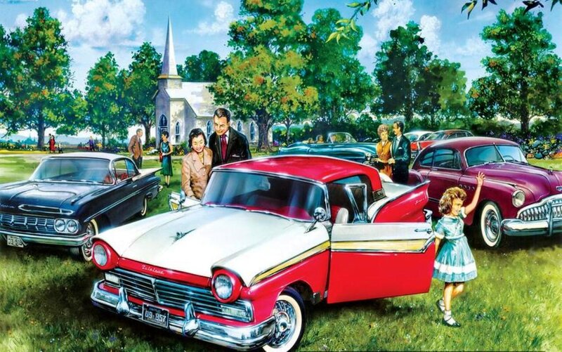 Family with Classic Cars