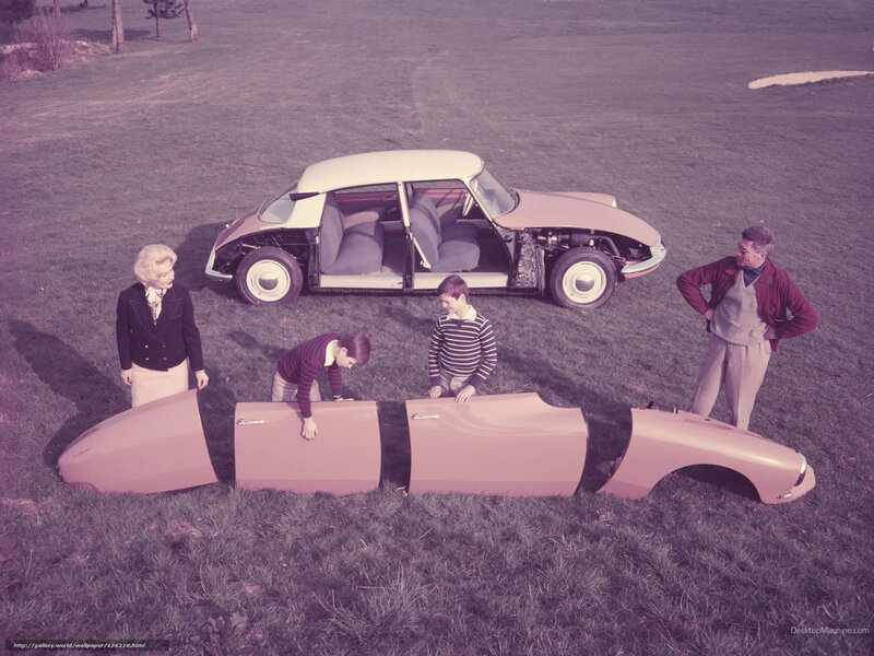 Family with disassembled car
