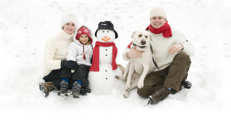 Family with Dog in Snow