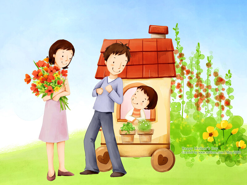 Family with Flowers — Green