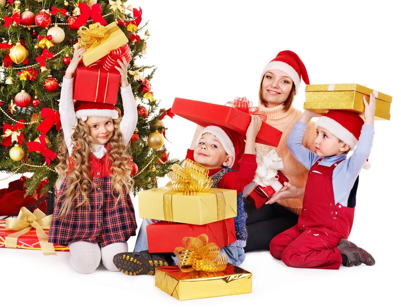 Family with Gifts — Red