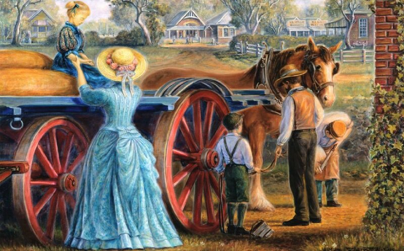 Family with Horse-drawn Wagon