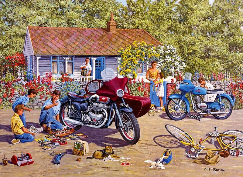 Family with Motorcycles — Blue