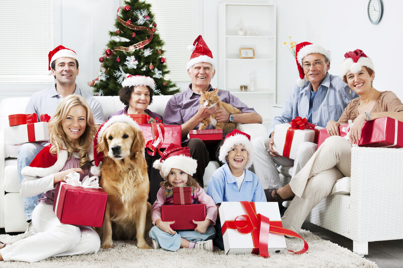 Family with Pets at Christmas