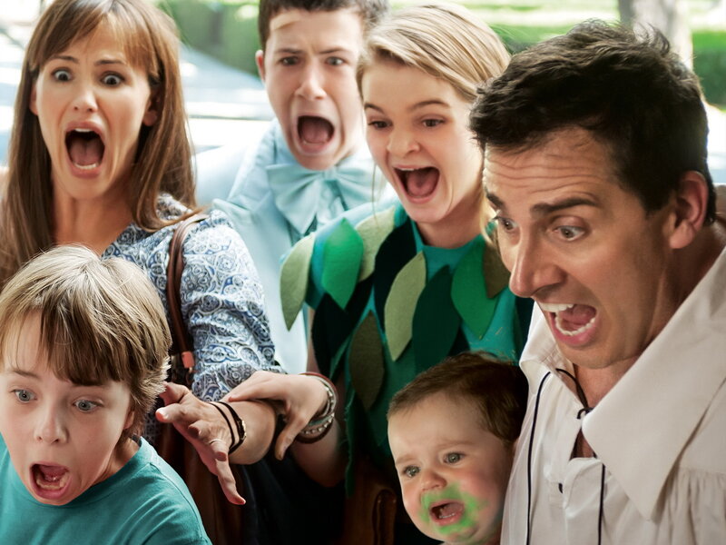 Family with shocked expressions