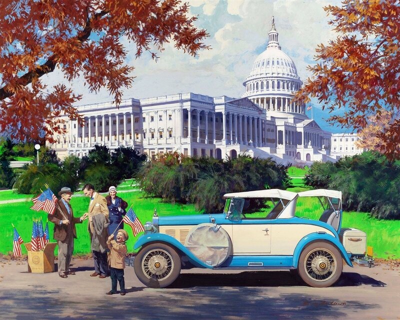 Family with Vintage Car — Blue