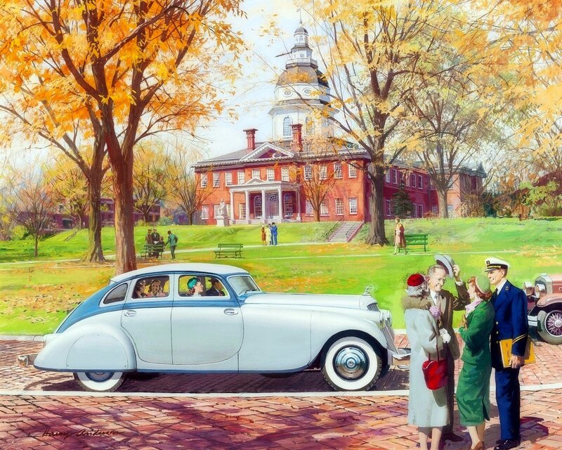 Family with Vintage Car — White