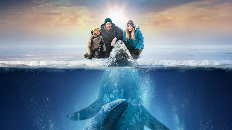 family with whale on ice