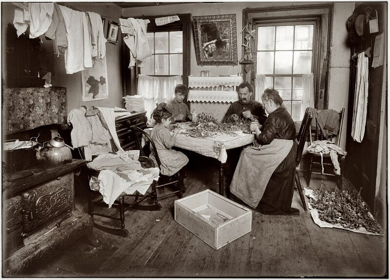 Family working at a table