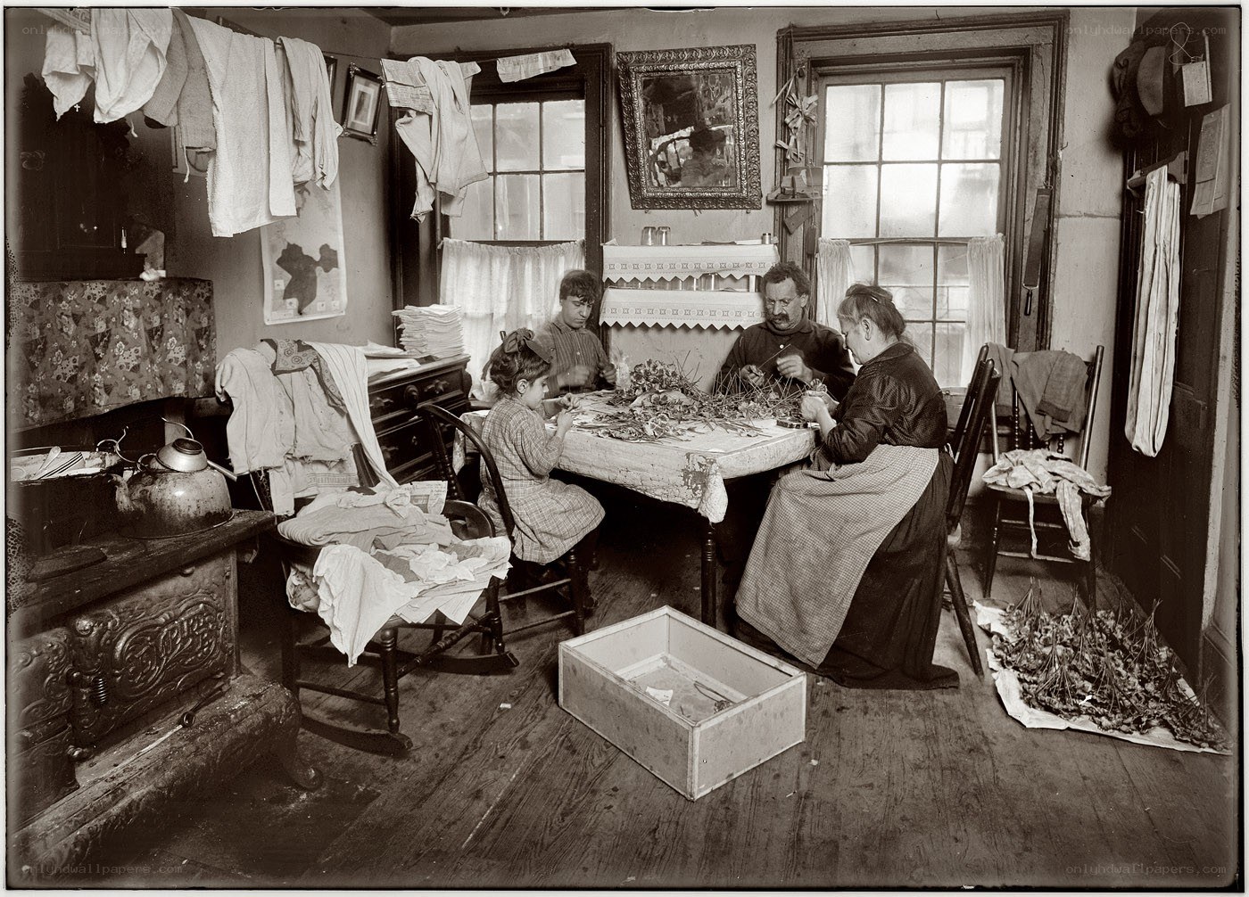 Family working at a table
