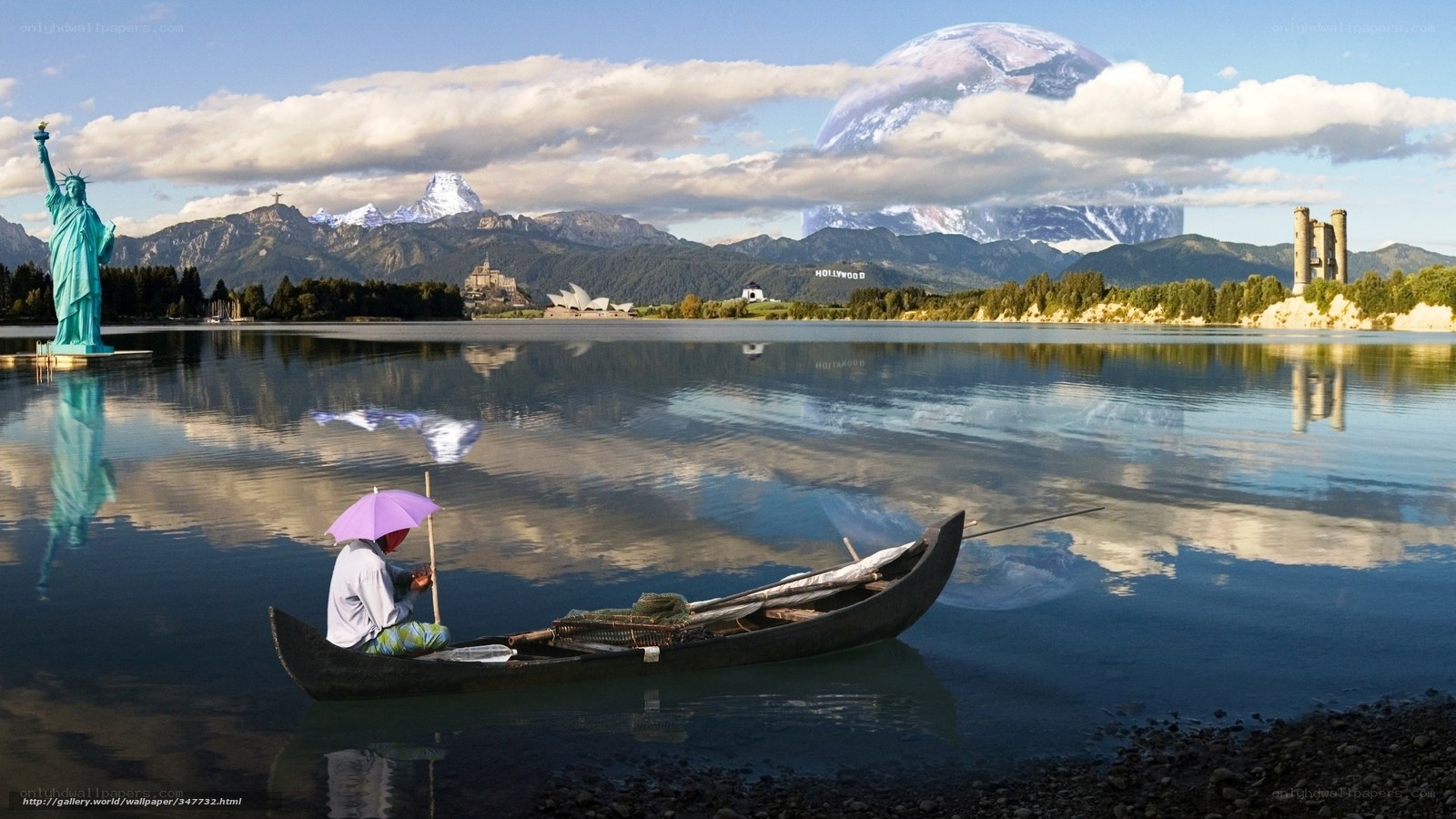 Famous landmarks on a lake