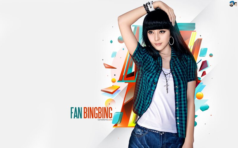 Fan Bingbing portrait with colorful graphics