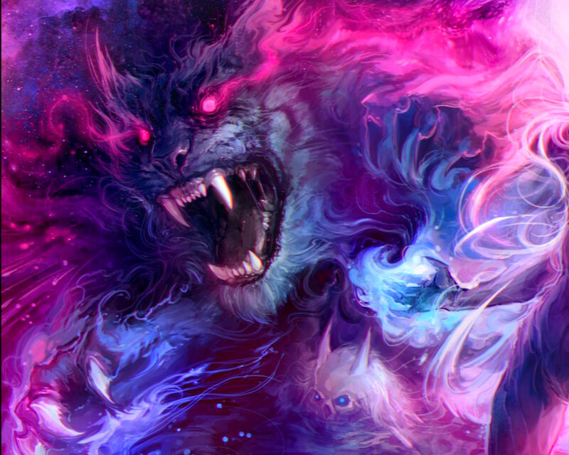 Fanged Beast in Nebula — Purple