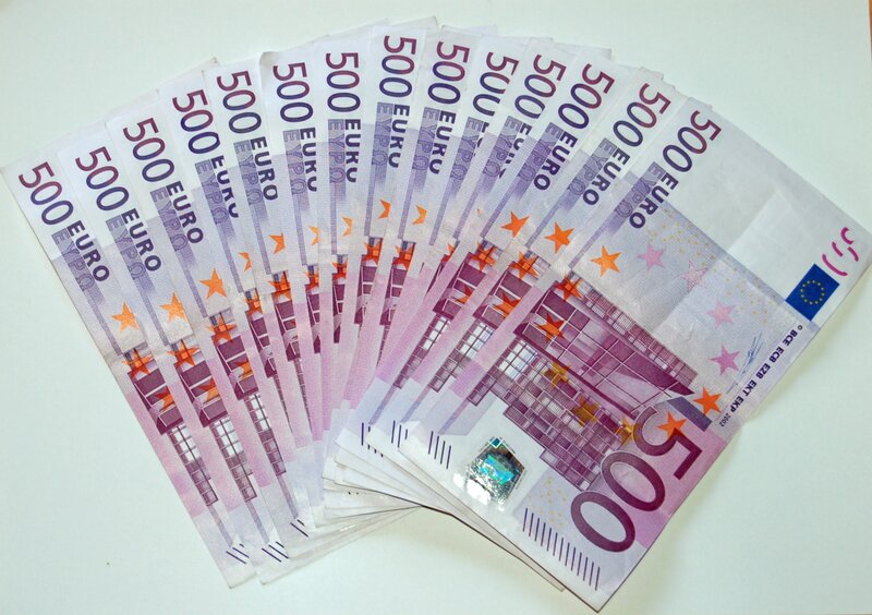 Fanned 500 euro banknotes
