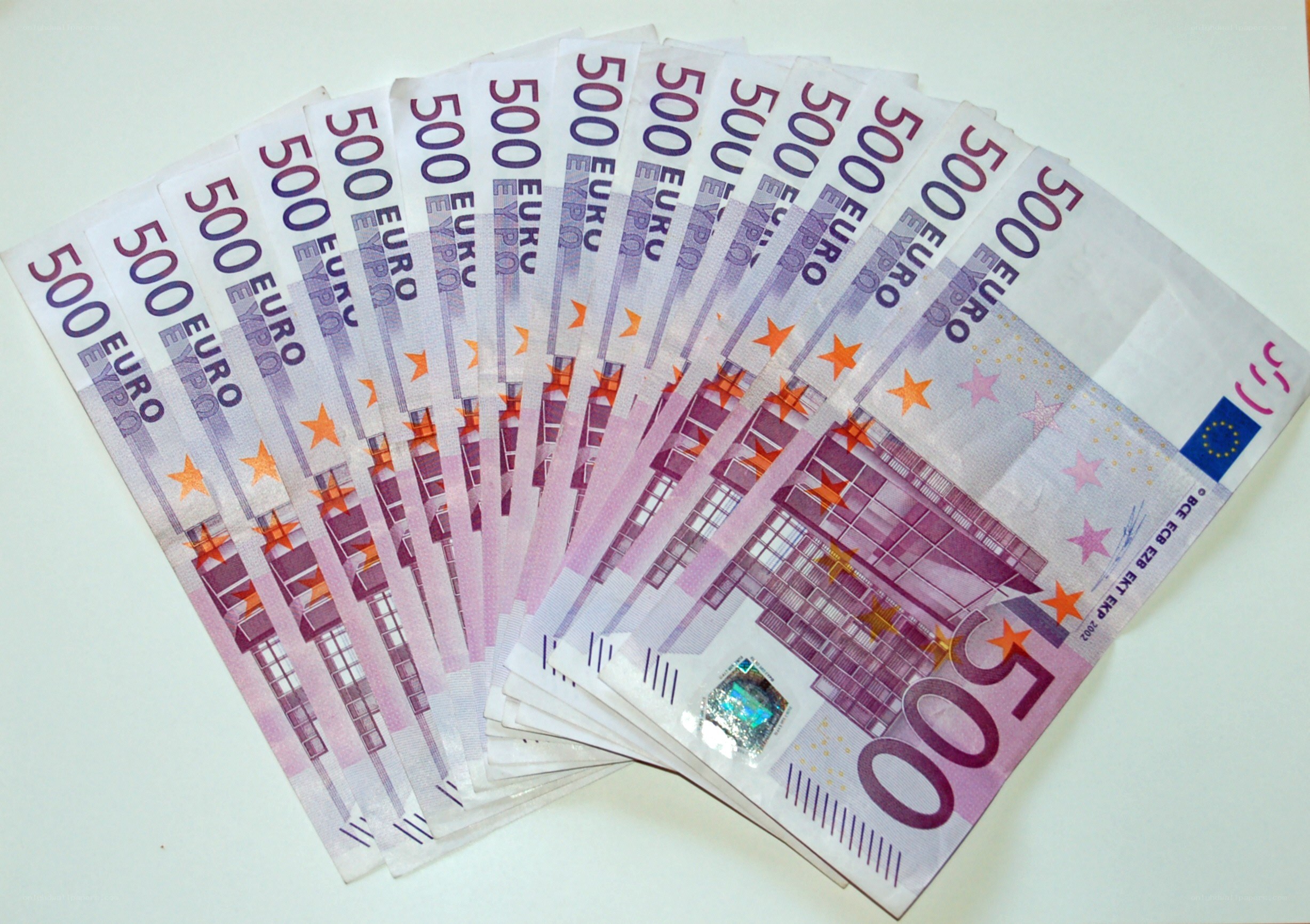 Fanned 500 euro banknotes