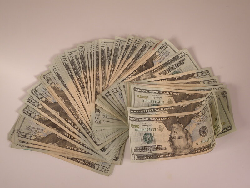 fanned twenty-dollar bills
