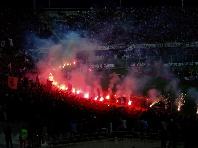 Fans with Flares in Stadium