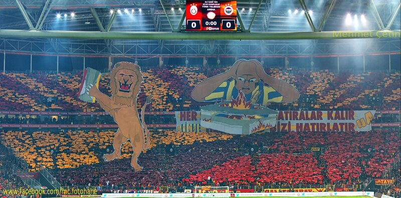 Fans with Large Banners — Red, Dramatic, Night