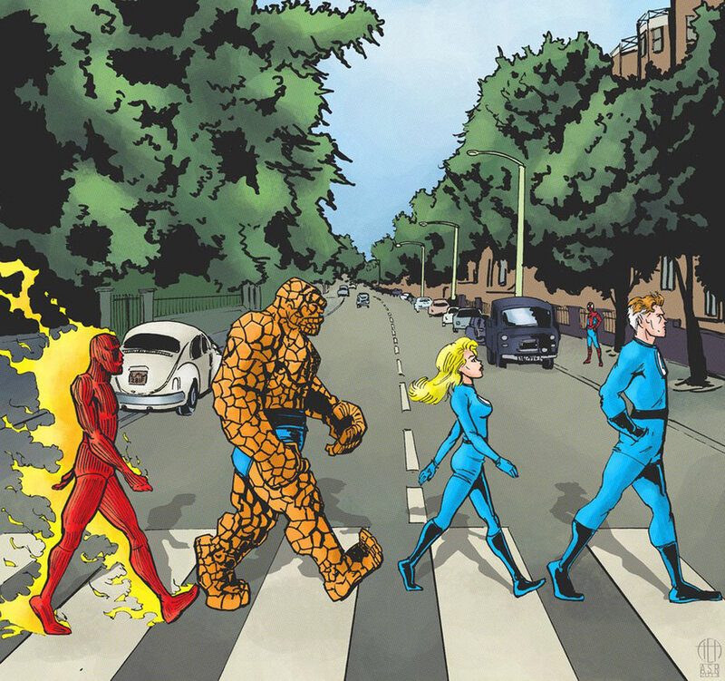 Fantastic Four Crossing Street